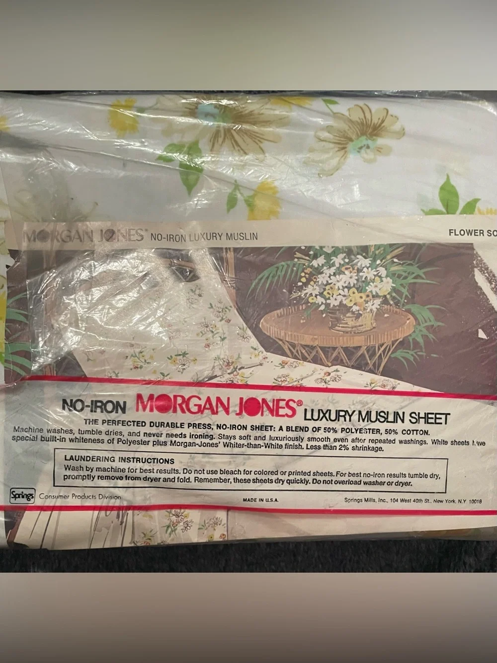 Morgan Jones Vintage No-Iron Luxury Muslin Twin Sheet White Yellow Green Floral